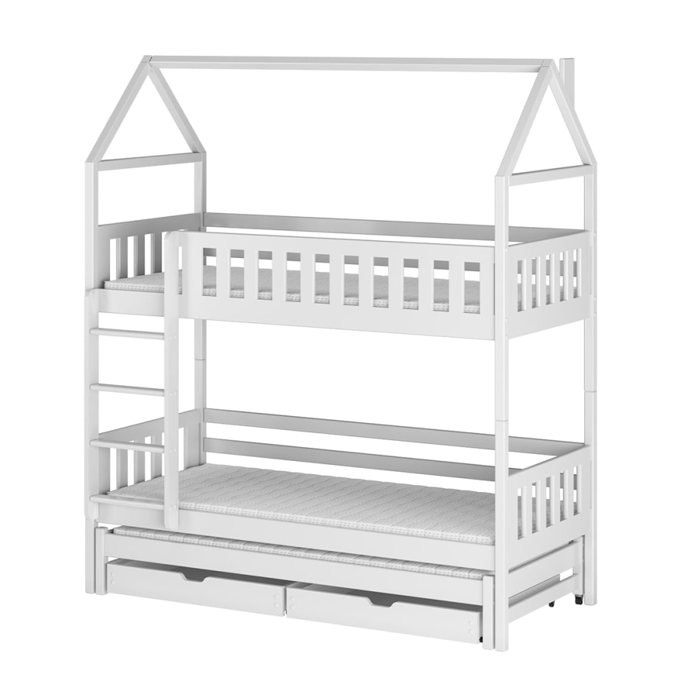 Lit cabane superposé 90x190 sommiers bois blanc Lit cabane superposé 90x190 sommiers bois blanc