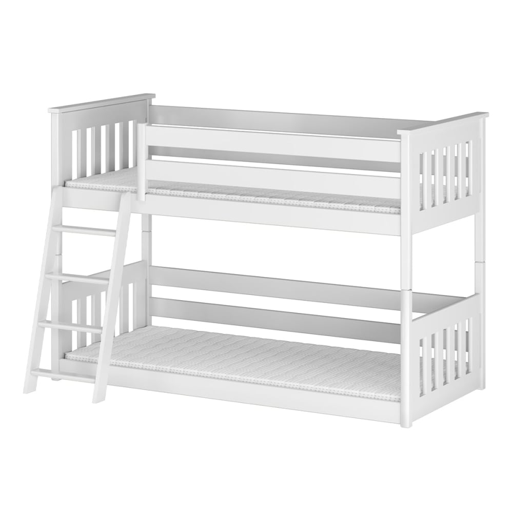 Lit superposé 90x200 au sol sommiers bois blanc Lit superposé 90x200 au sol sommiers bois blanc