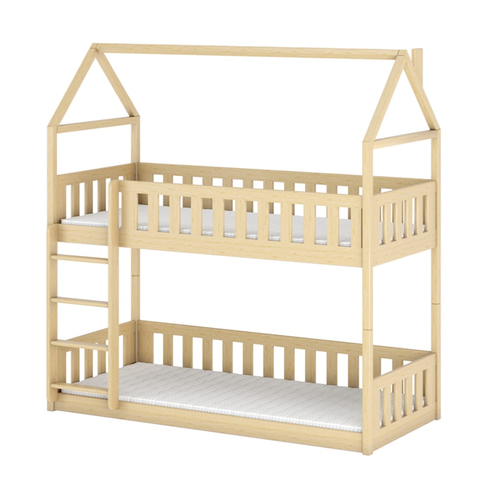 Petits meubles - Lit cabane superposé 90x200 au sol bois marron