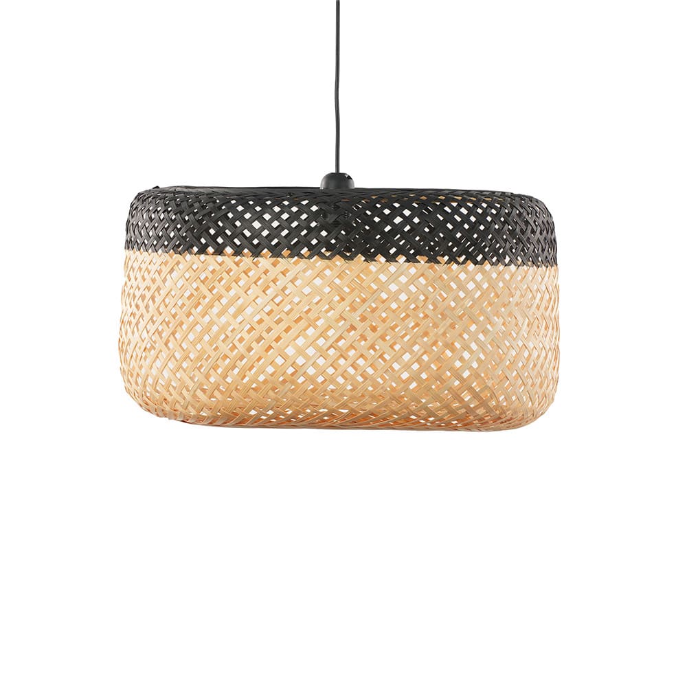 Suspension ronde bambou bicolore noir et bois