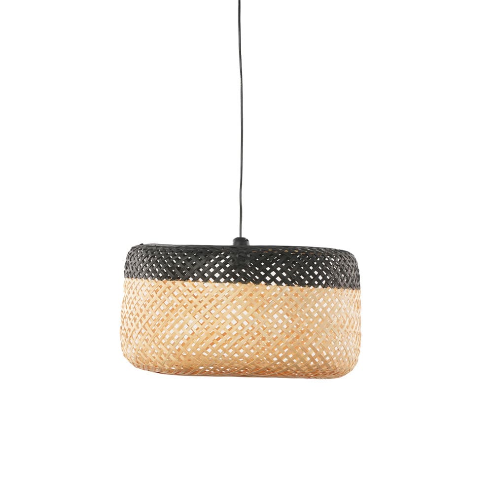 Suspension ronde bambou bicolore noir et bois — vue 4