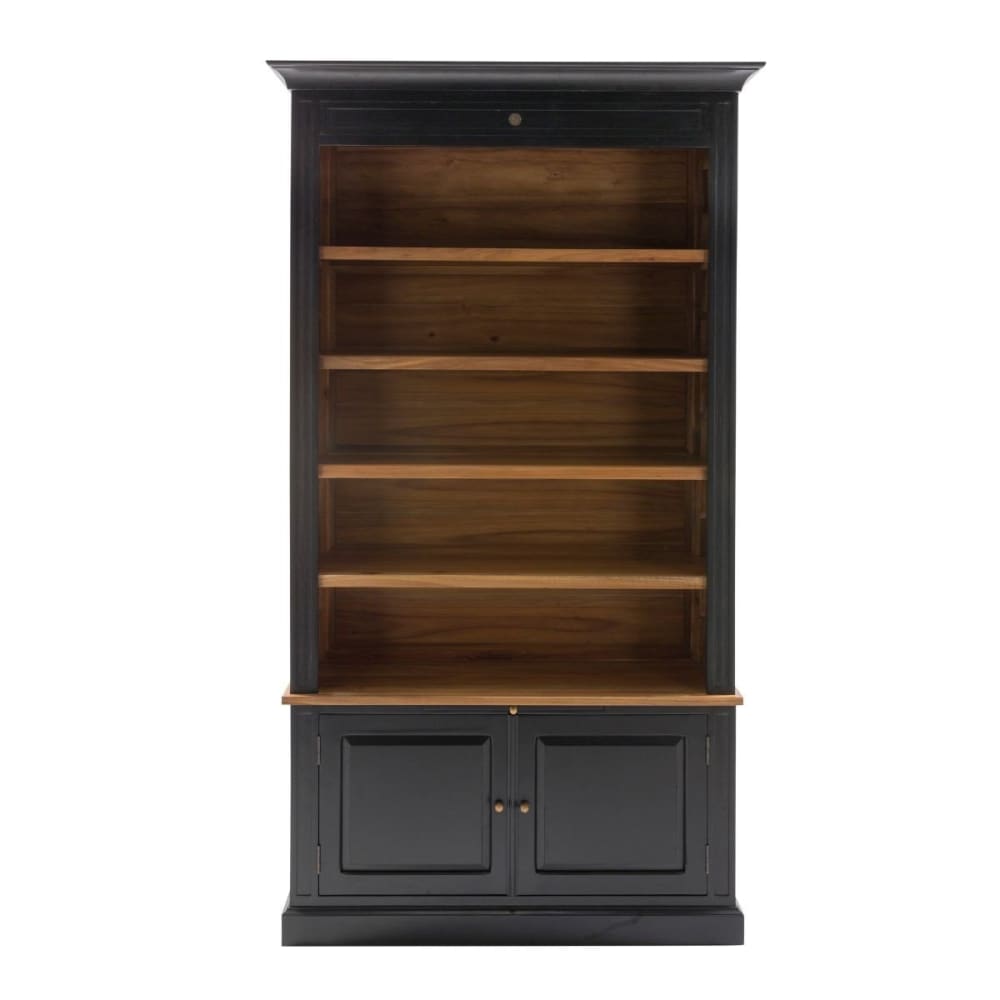 Signature Bücherregal mit 2 Türen aus massivem schwarzem Akazienholz - H240 cm style modern - -
