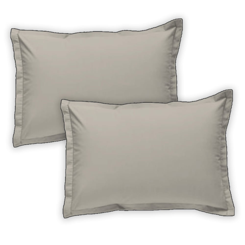 Lot de 2 taies d'oreiller unies coton finition bourdon beige 50x70cm Lot de 2 taies d'oreiller unies coton finition bourdon beige 50x70cm