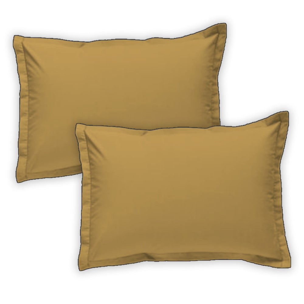 Lot de 2 taies d'oreiller unies coton finition bourdon miel 50x70cm