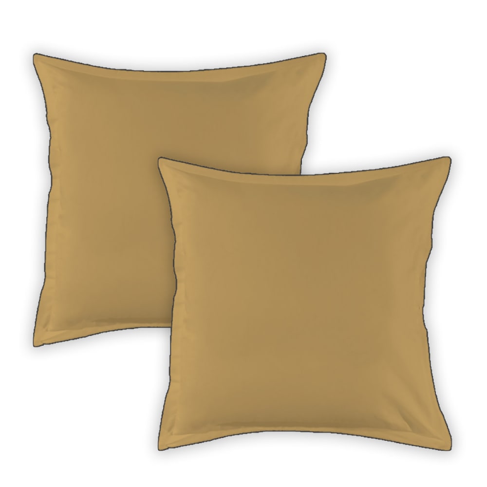 Lot de 2 taies d'oreiller unies coton finition bourdon miel 65x65cm