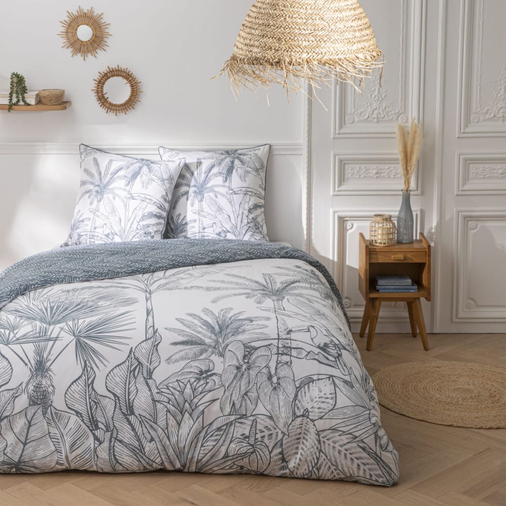 Parure de lit 2 personnes végétal réversible coton 260x240cm Parure de lit 2 personnes végétal réversible coton 260x240cm