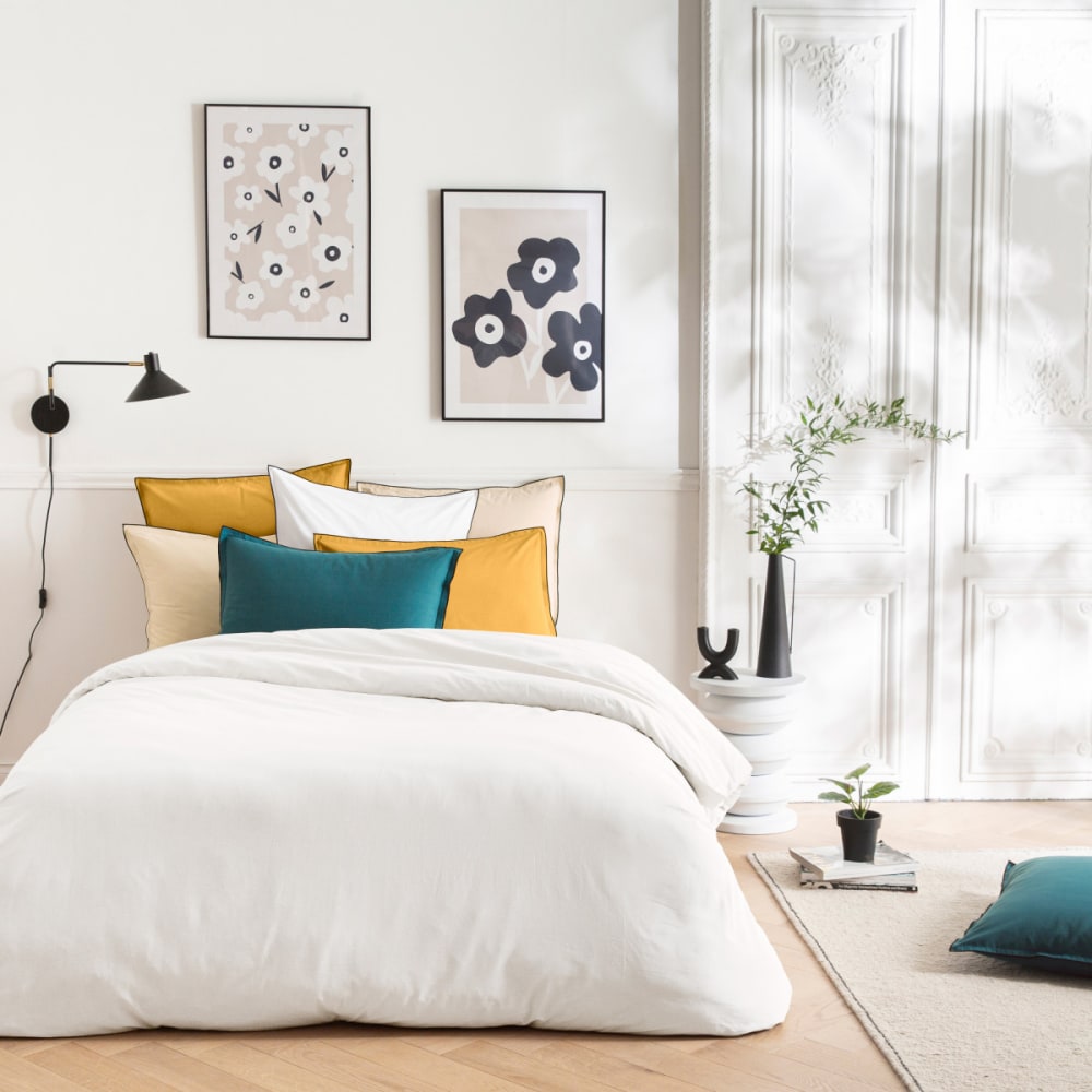 Future Home Parure de lit unie coton finition bourdon 260x240cm Blanc Certifié Oeko-Tex
