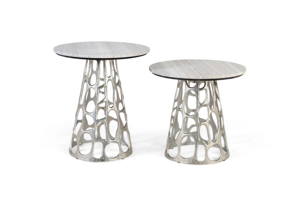 GINER Y COLOMER 2er Set Couchtische mit runder Marmorplatte Grau Aluminium