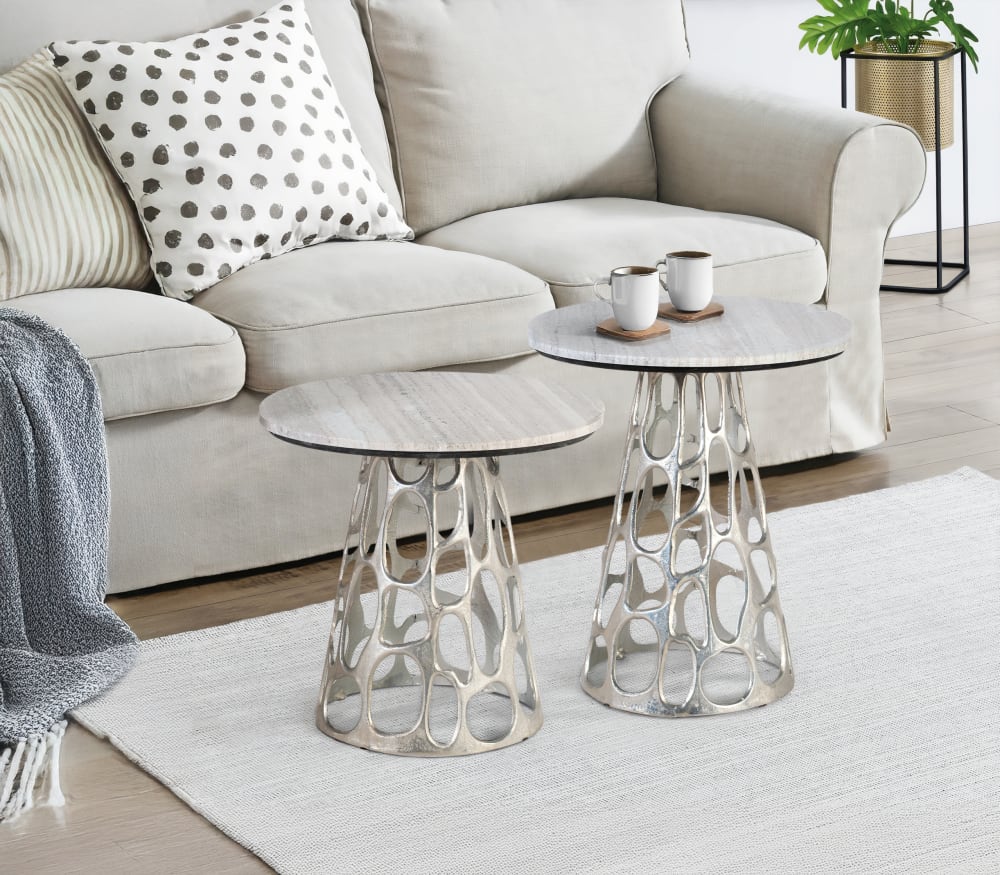 Set de deux tables basses avec plateau circulaire en marbre - Maisons du Monde
