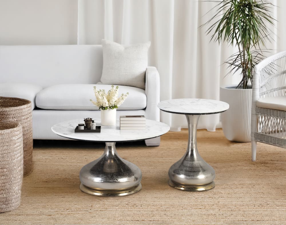Set de deux tables basses avec plateau circulaire en marbre - Maisons du Monde