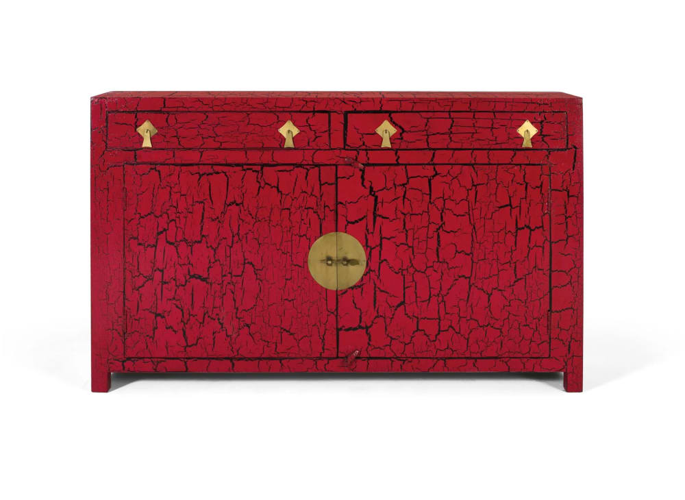 aparador de estilo japones fabricado a mano rojo