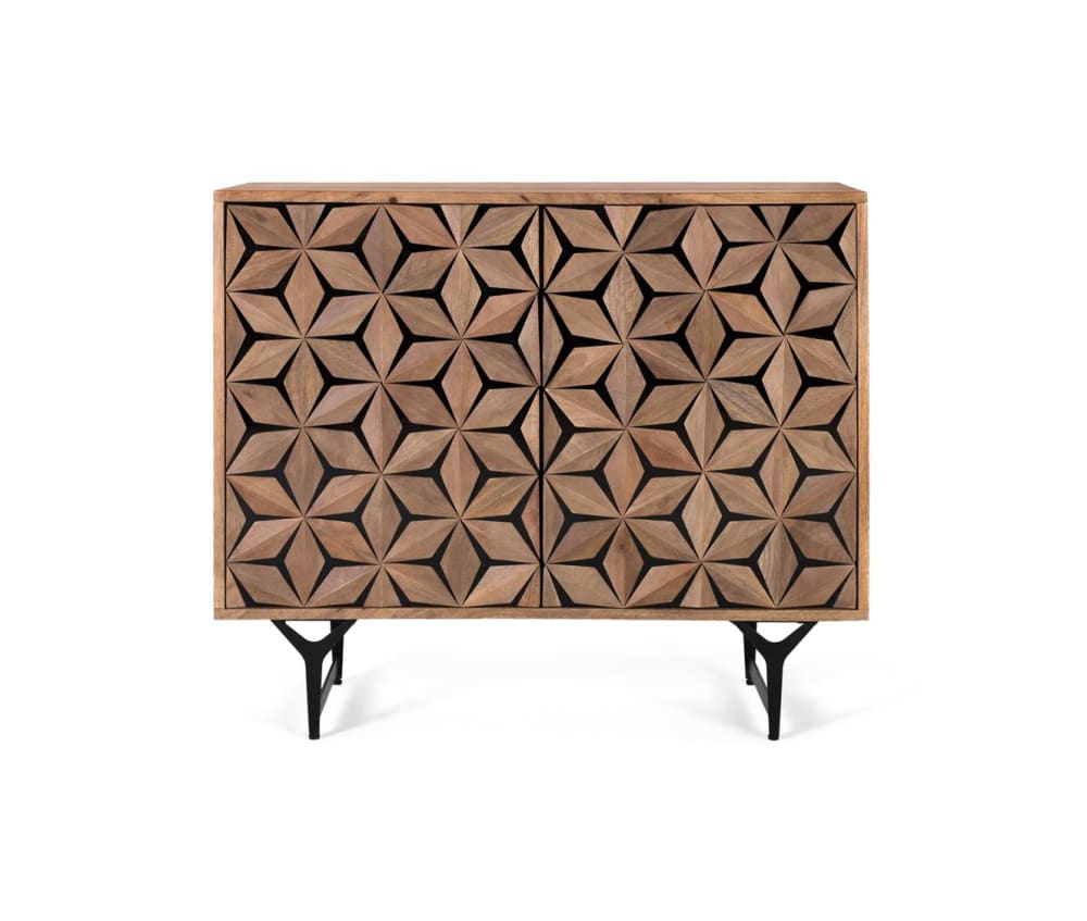 Buffet deux portes sculpté à la main en manguier