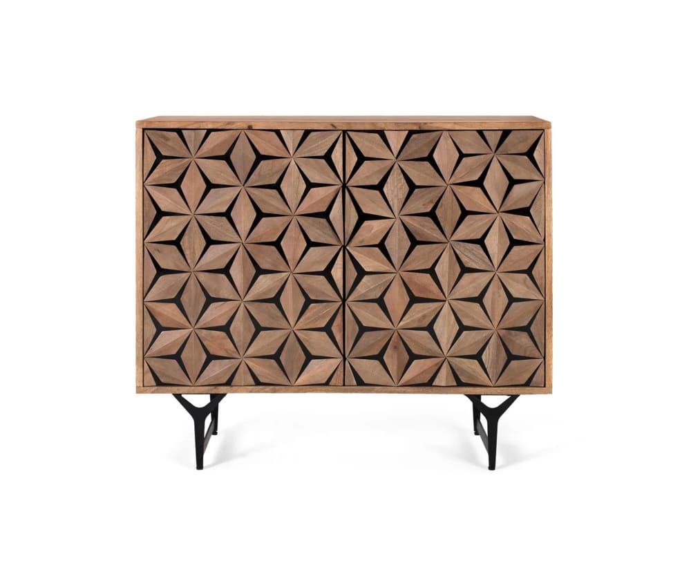 GINER Y COLOMER Zweitüriges Sideboard handgeschnitzt aus Mango Braun Holz