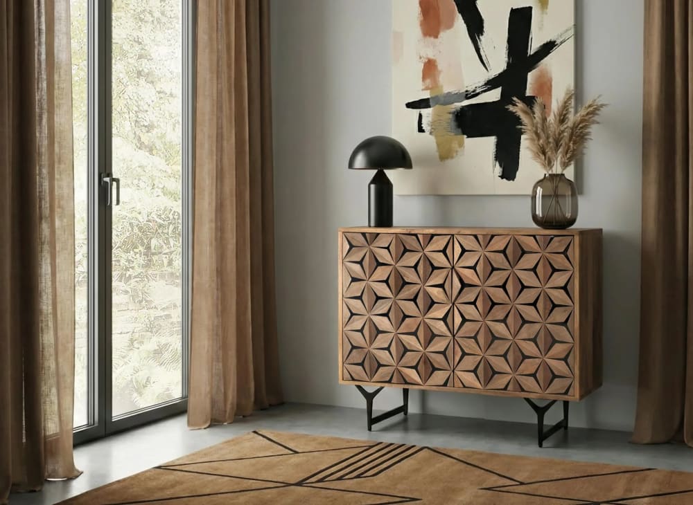 Buffet deux portes sculpté à la main en manguier - Maisons du Monde