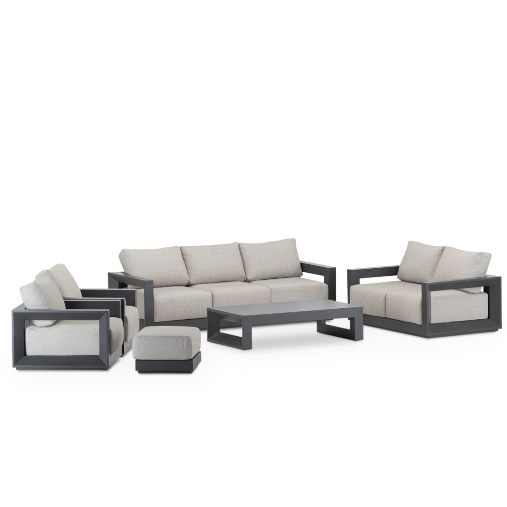 Salon de jardin 7 places en aluminium anthracite avec repos