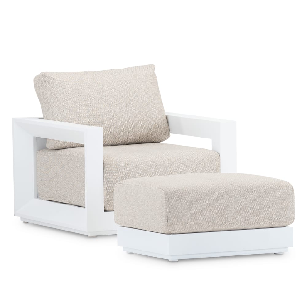 Reposepied d'extérieur en aluminium blanc avec coussin beige - Maisons du Monde