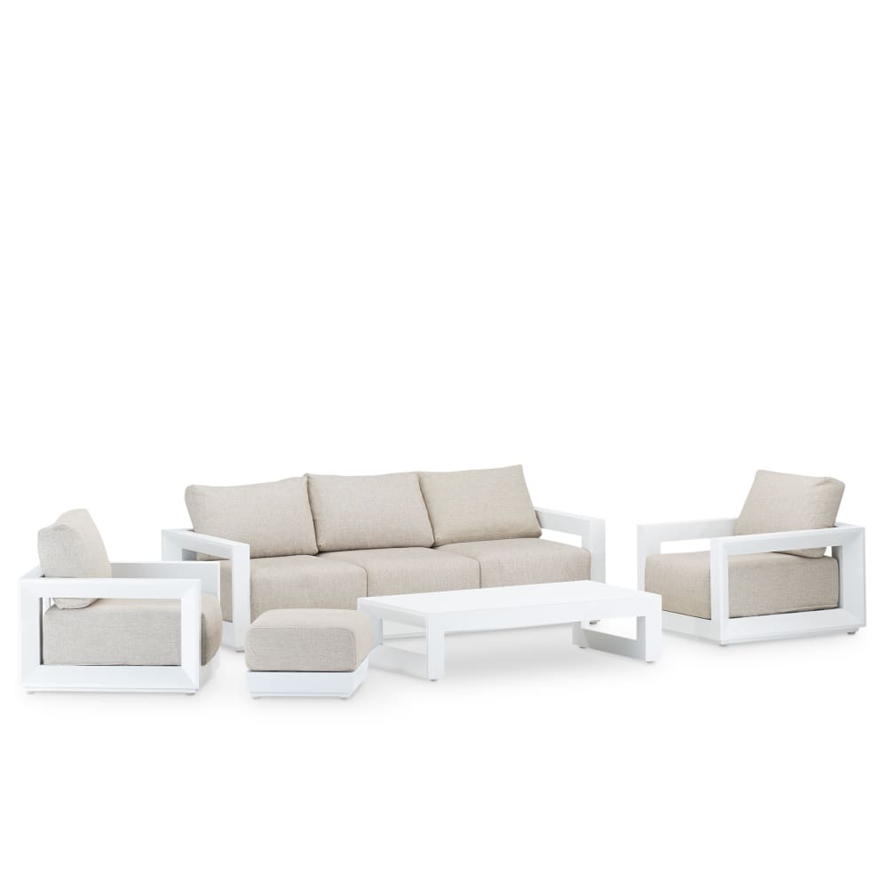 Salon de jardin en aluminium blanc 5 places avec repos