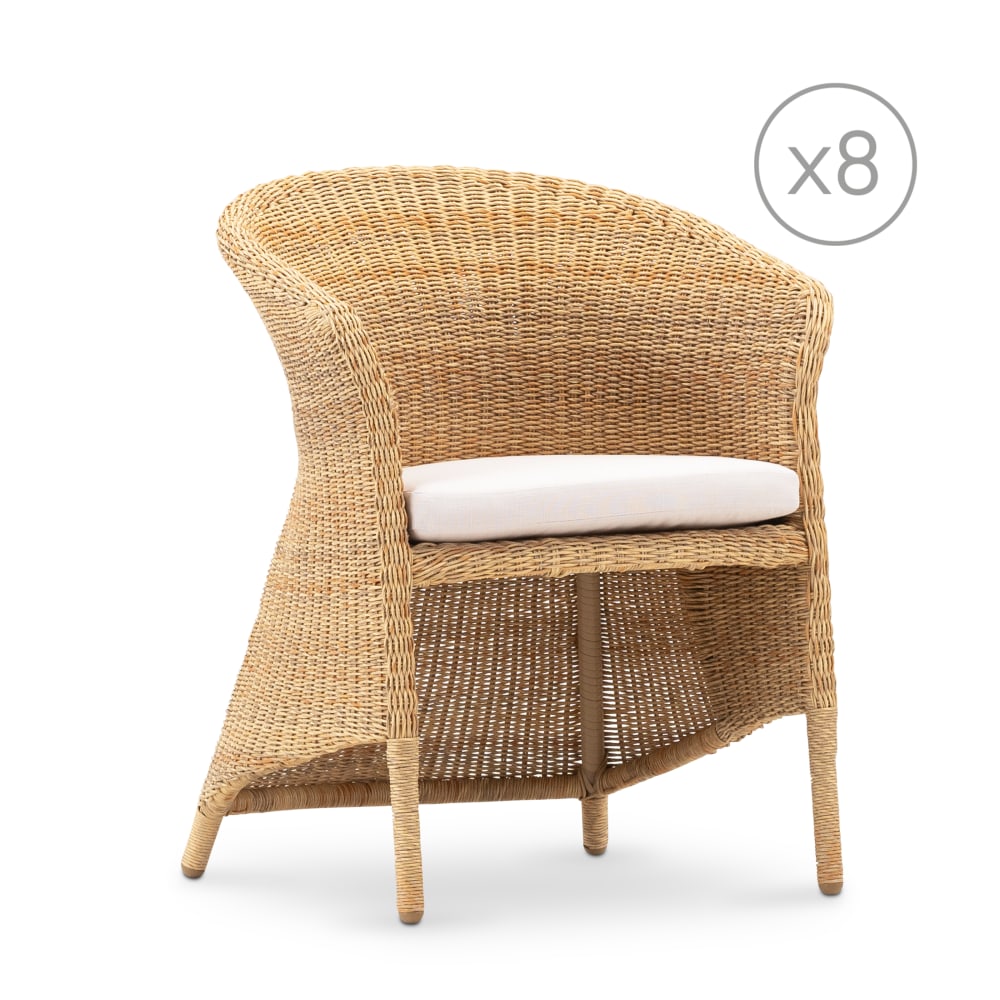 Lot de 8 chaises en rotin avec coussin