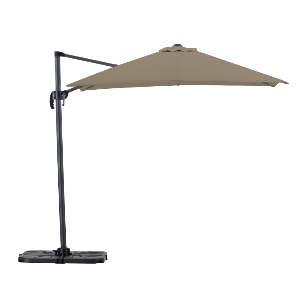 Pack parasol déporté carré 2,5m taupe avec socles et housse