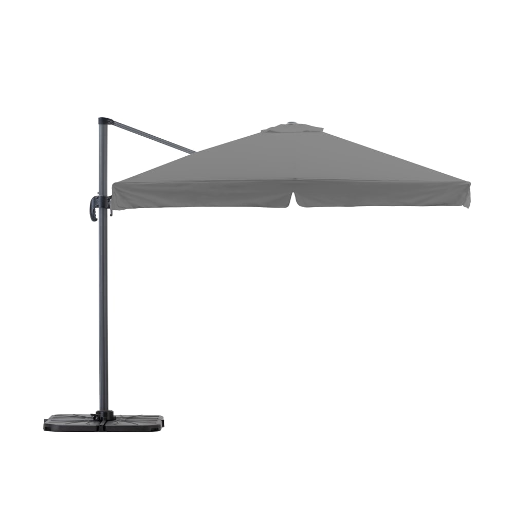 Pack parasol déporté carré 3m gris clair avec socles et housse
