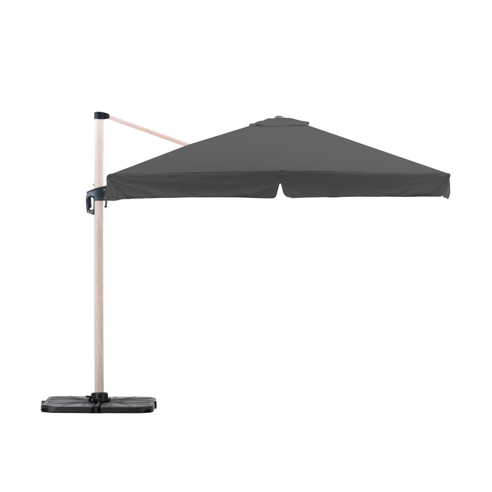Pack parasol déporté carré 3x3m tissue anthacite avec socles et housse
