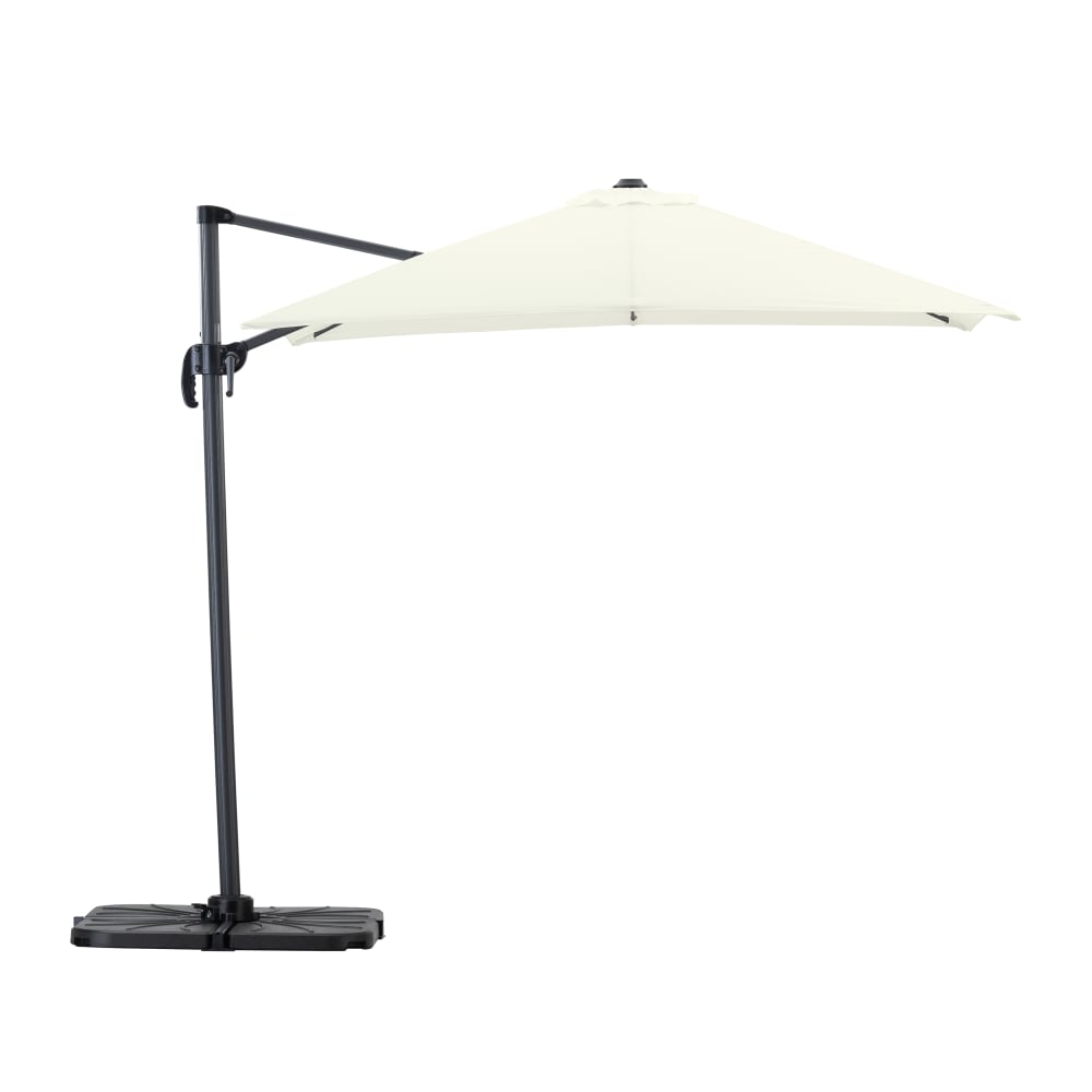 Pack parasol déporté carré 2,5m écru avec socles et housse