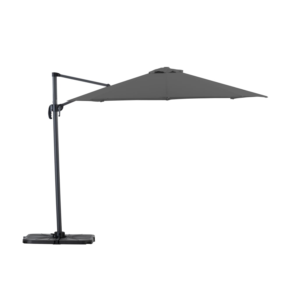 Pack parasol déporté rond 3m anthracite avec socles et housse