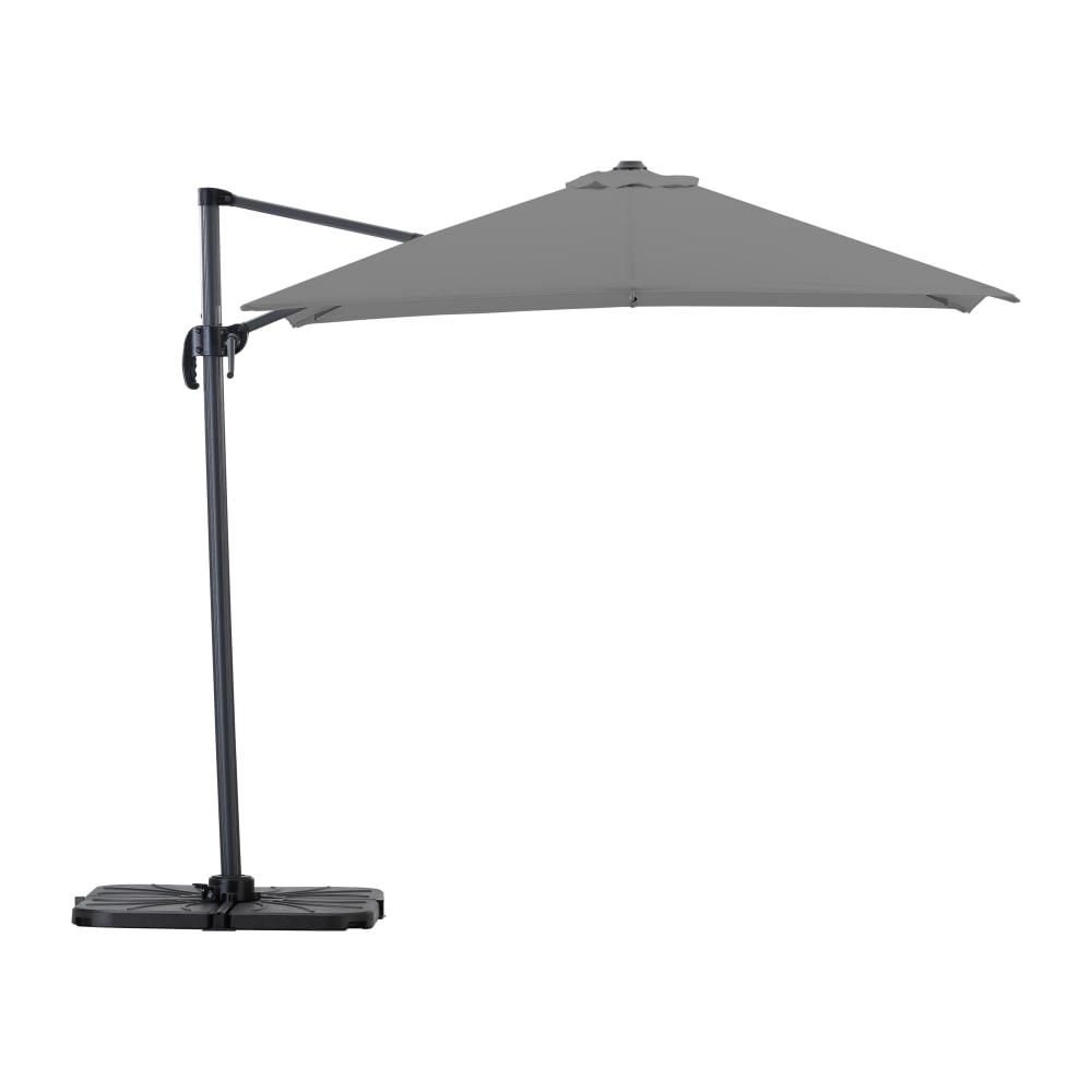 Pack parasol déporté carré 2,5m gris clair avec socles et housse