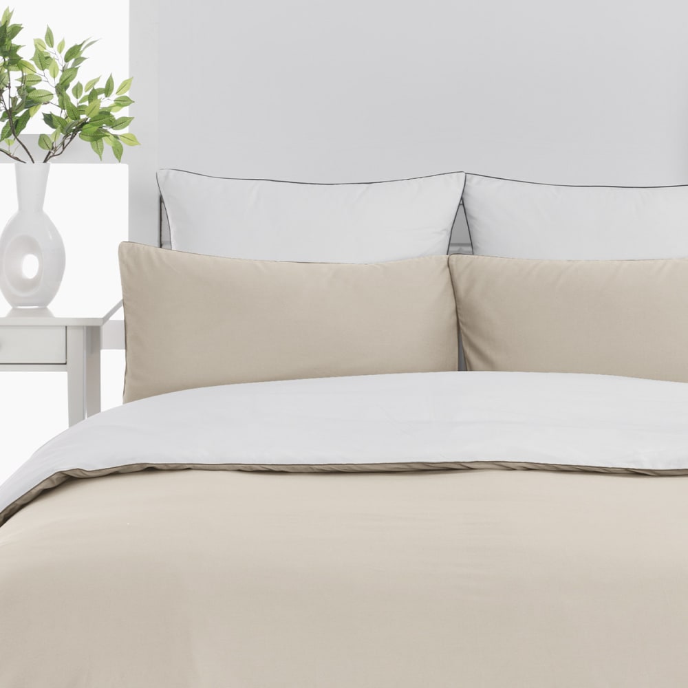 Housse de couette bicolore en percale coton ficelle/blanc 200x200 cm