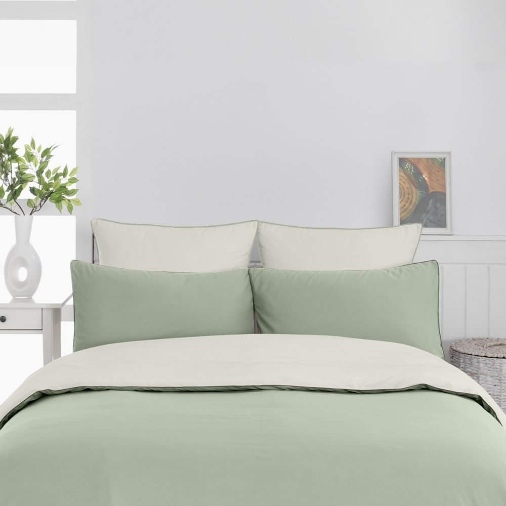 Hhousse de couette bicolore en percale coton sauge/ecru 240x220 cm - Maisons du Monde