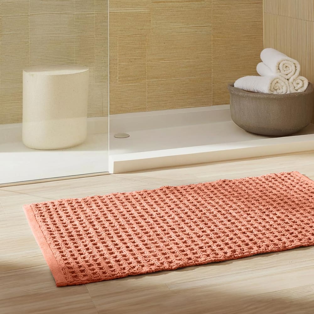 Tapis d'intérieur ou salle de bain en nid d'abeille rose thé 60x100 cm - Maisons du Monde