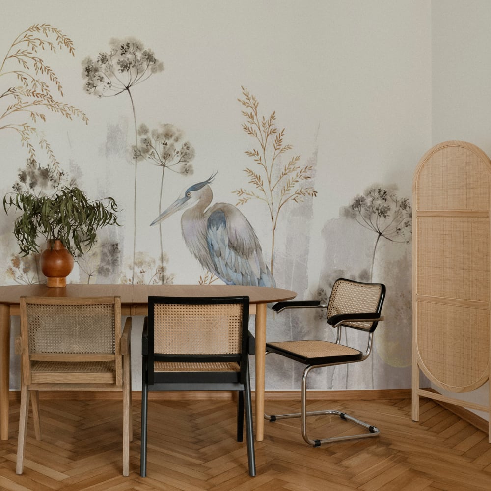 Papier peint héron bleu, gris clair 375 x 250cm — vue 3