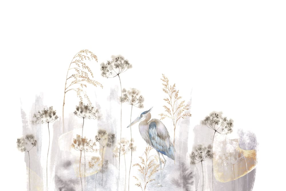 Papier peint héron bleu, gris clair 300 x 250cm — vue 3