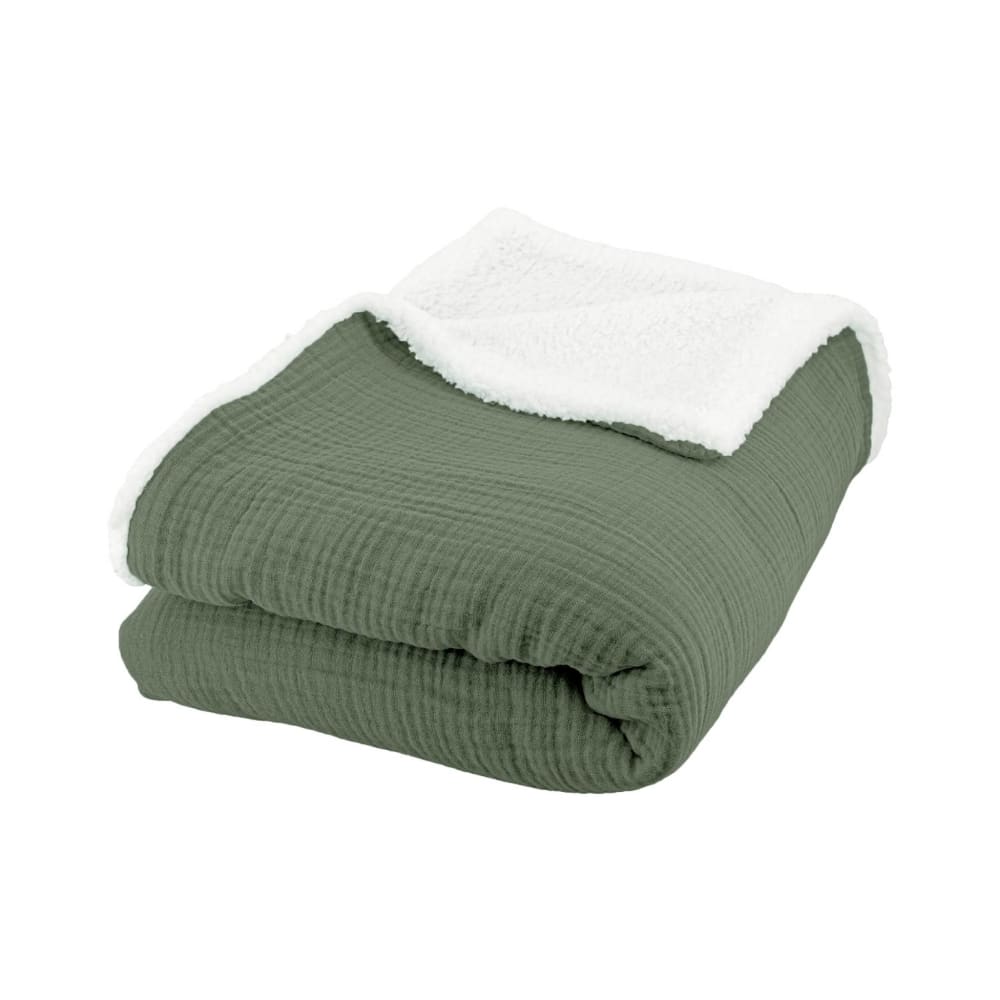 Plaid sherpa et gaze de coton 130 x 170 cm kaki - Maisons du Monde