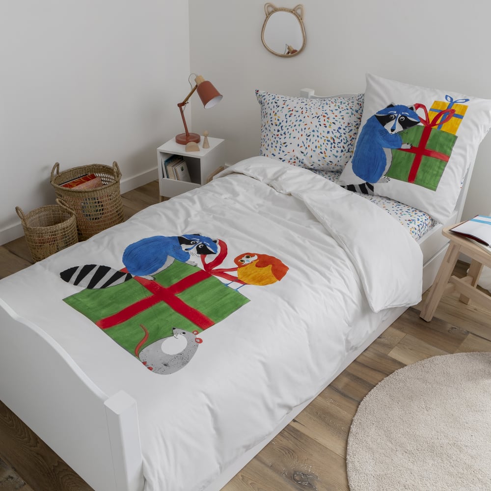 Housse de couette coton bio enfant imprimé blanc 140 x 200 cm