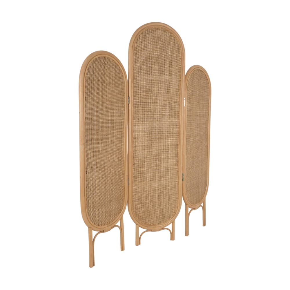 Paravent pliable intérieur en rotin et cannage, bois naturel