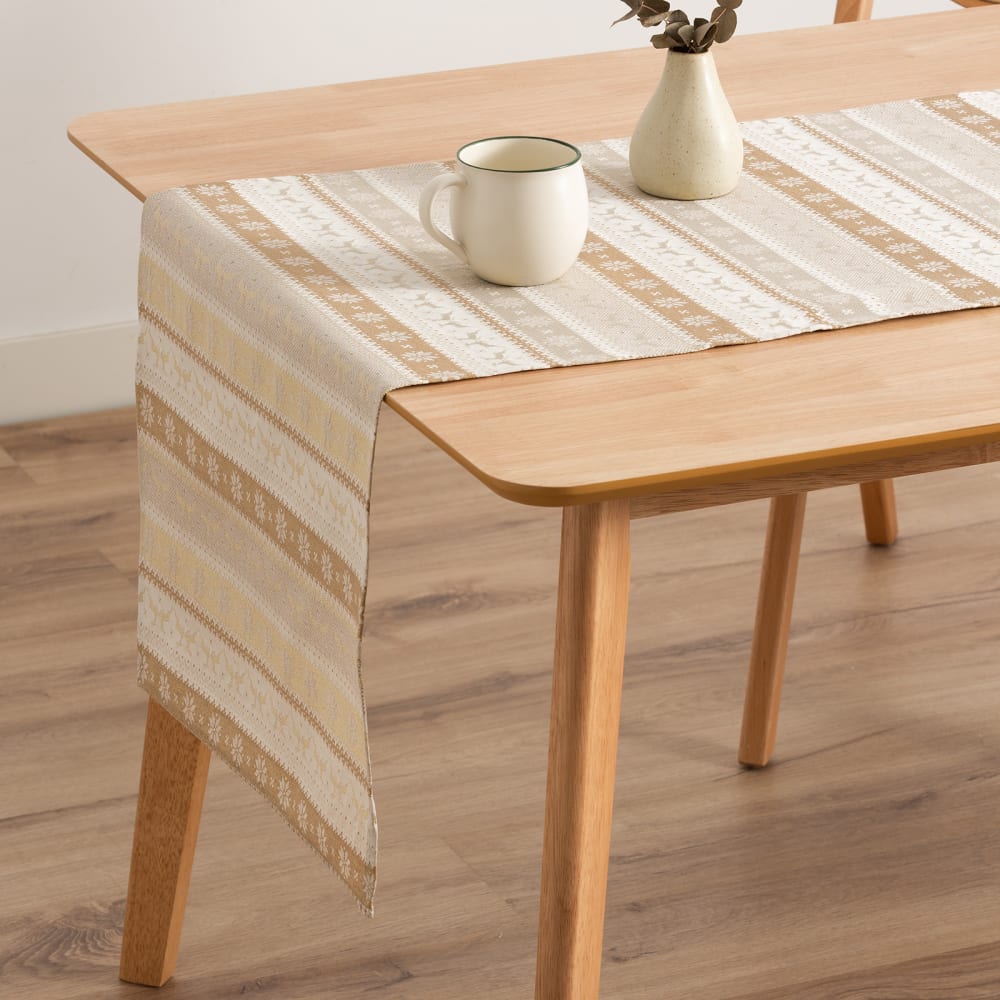Camino de mesa navidad jacquard algodón beige y oro 45x135 cm