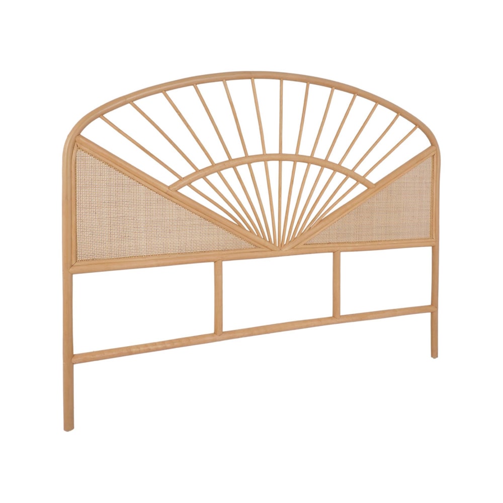 Tête de lit en rotin naturel et cannage, bois clair, 140cm
