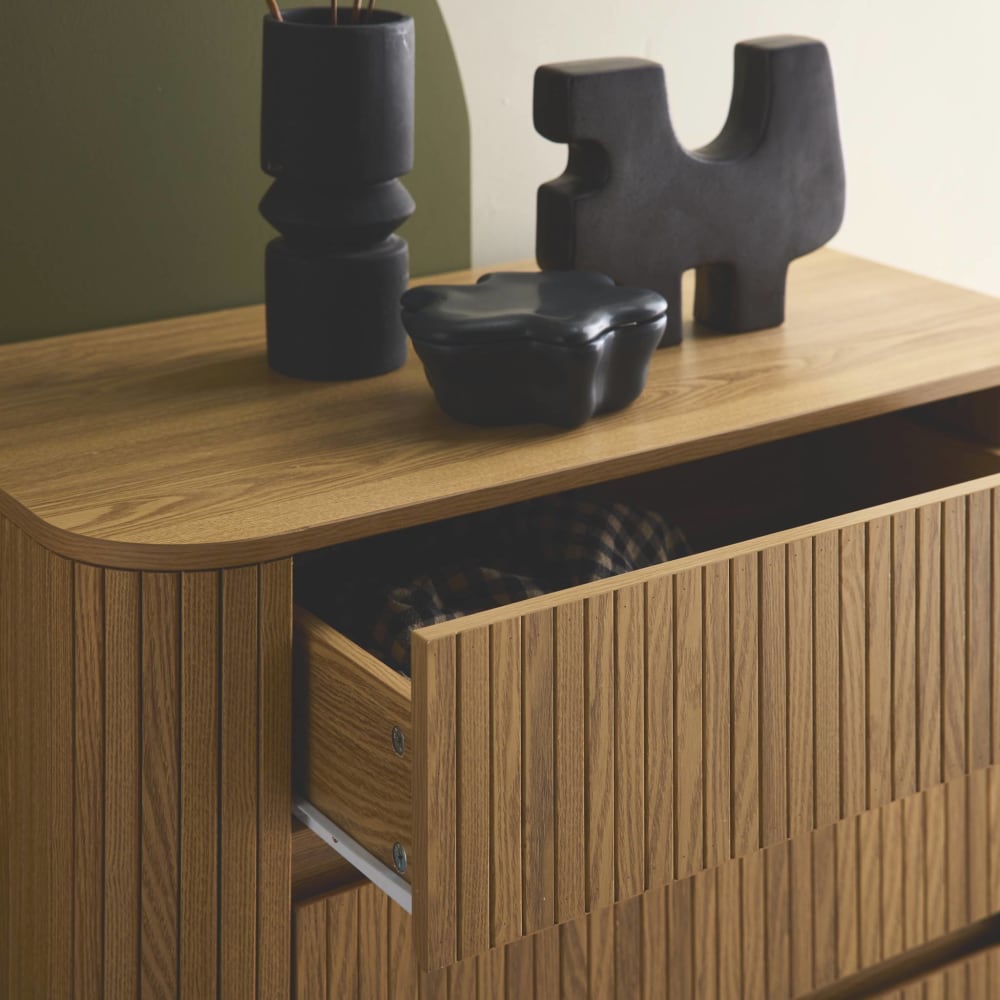 Commode 3 tiroirs, décor strié naturel