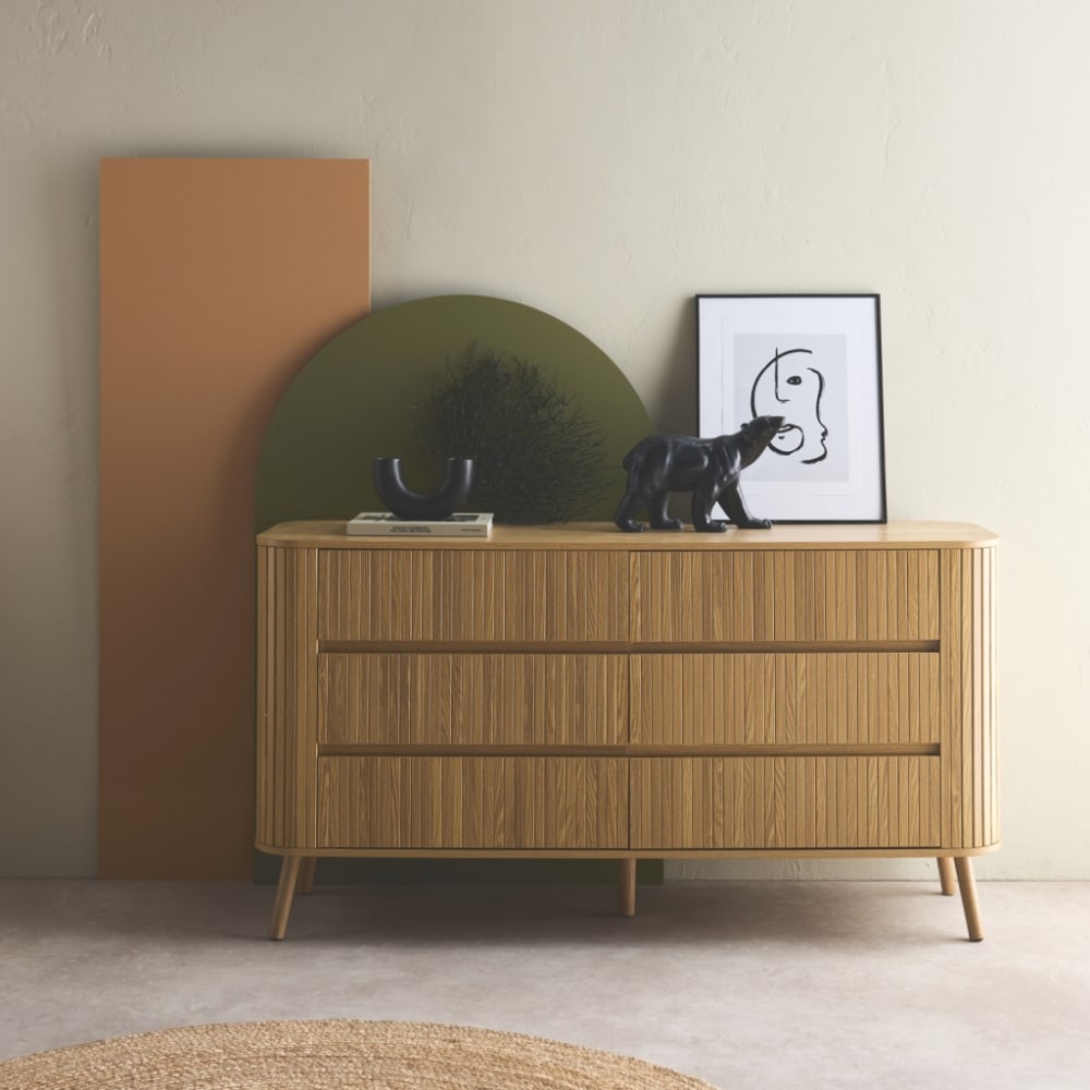 sweeek Kommode mit 6 Schubladen, Holzlook naturfarben style modern Beige Spanplatte