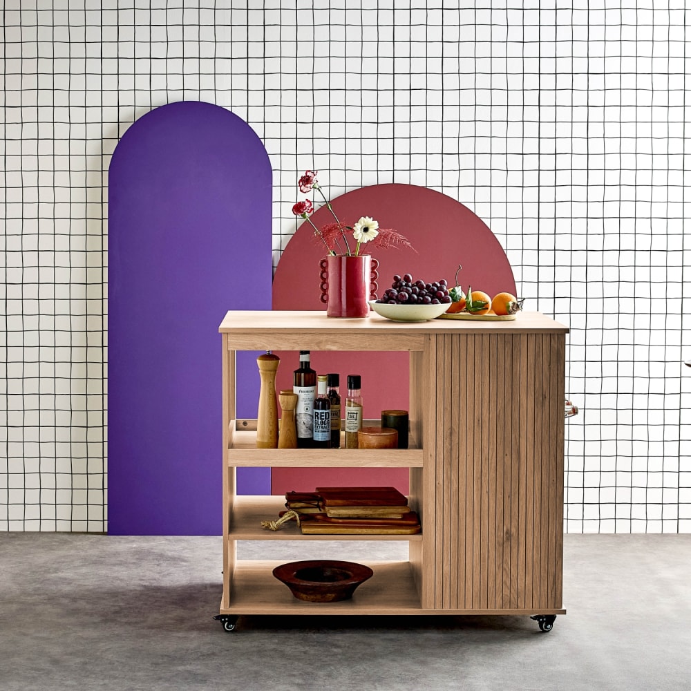 sweeek Küchenwagen naturfarben mit Flaschenregalen style modern Beige Spanplatte