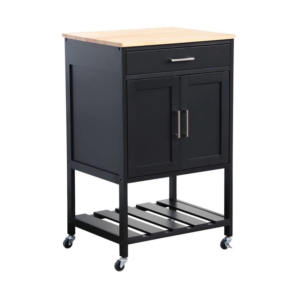 Desserte de cuisine noire plateau bois d'hévéa