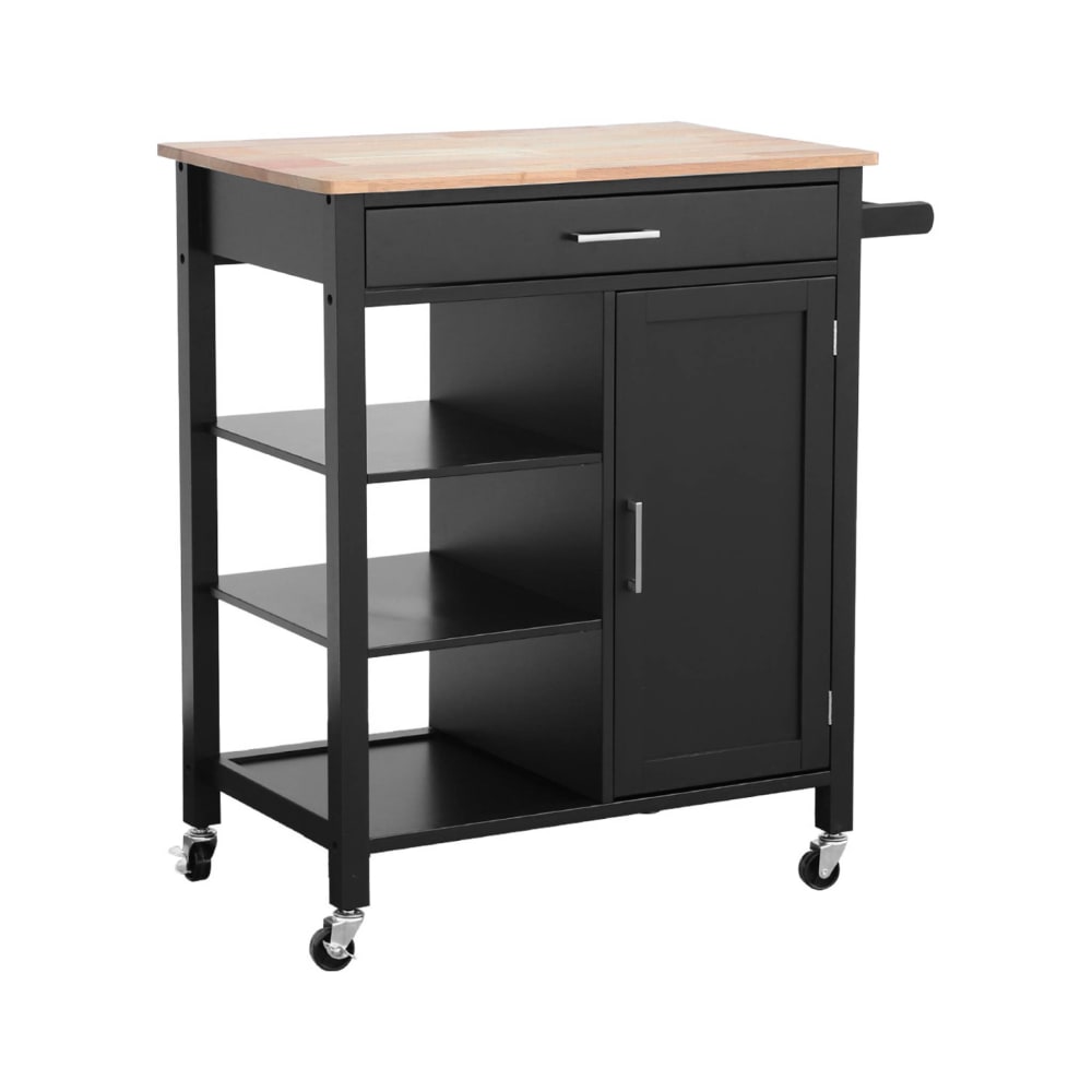 Desserte de cuisine noire plateau en bois d'hévéa avec poignée