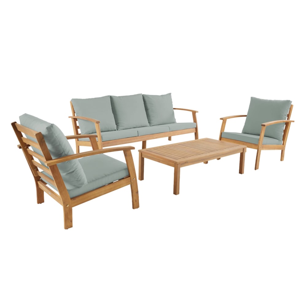 Salon de jardin bois d'acacia 5 places vert de gris - Maisons du Monde