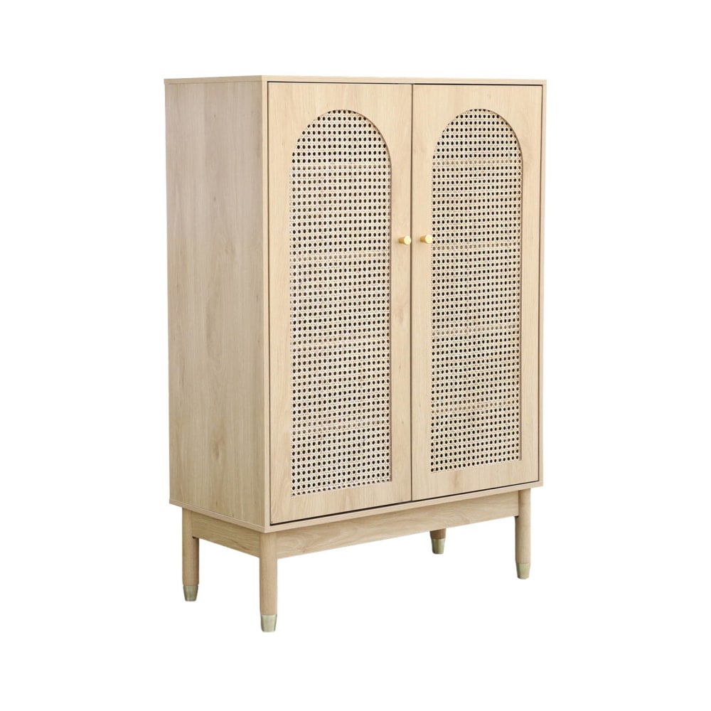 Meuble à chaussures, petit buffet 2 portes cannage