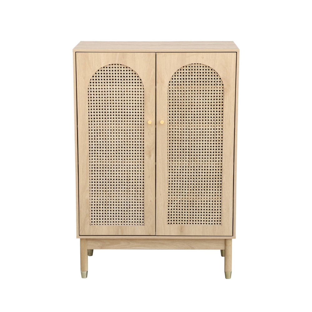 Meuble à chaussures, petit buffet 2 portes cannage