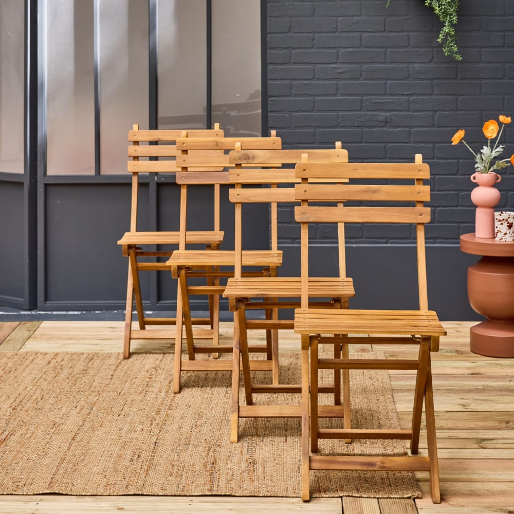 Lot de 4 chaises de jardin pliables acacia naturel