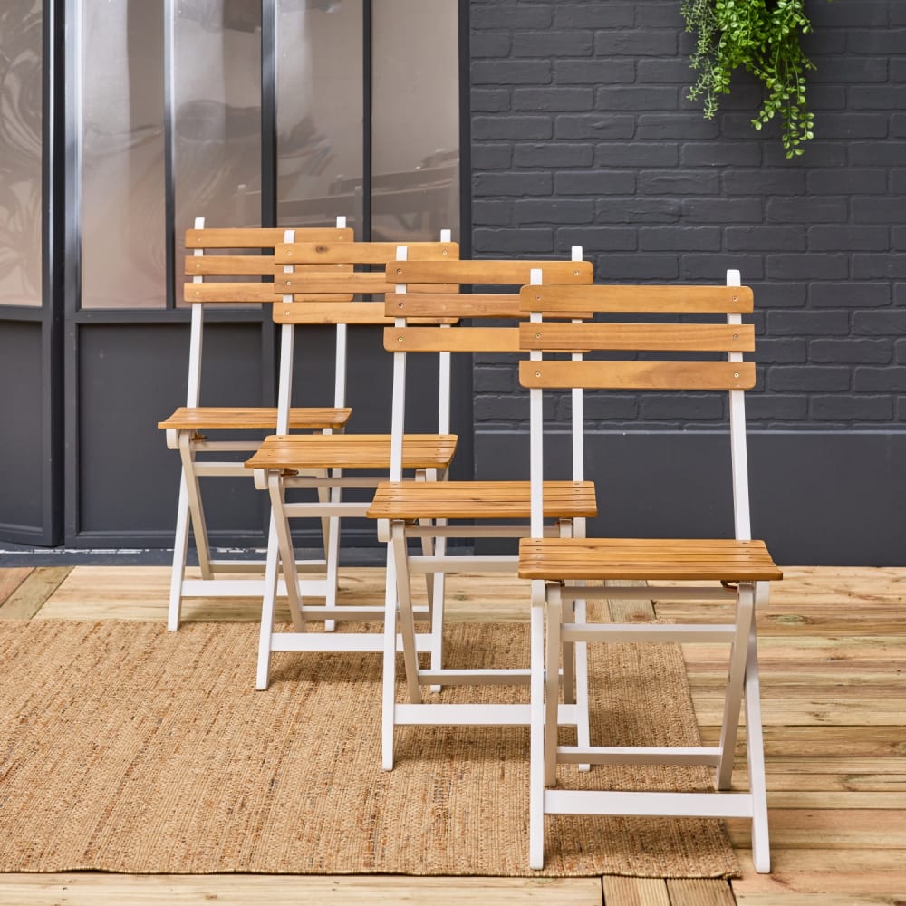 Lot de 4 chaises de jardin pliables acacia blanc