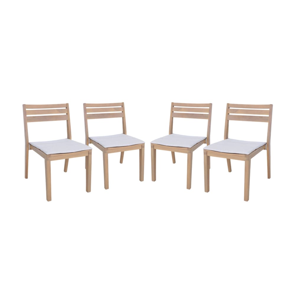Lot de 4 chaises de jardin beige bois d'acacia avec coussin