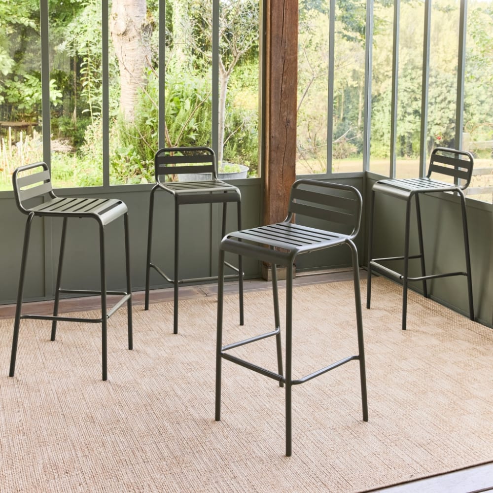 Lot de 4 chaises hautes de jardin, kaki